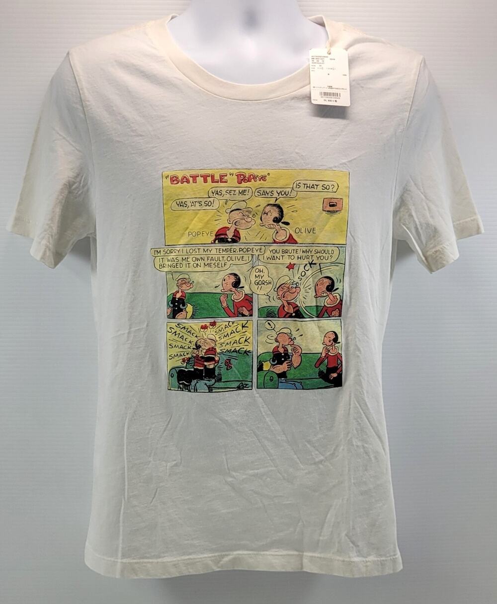 *B3) Bayflow Popeye the Sailor Man Comic Strip White T-Shirt Medium Japan
